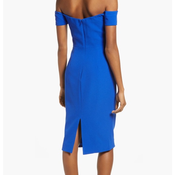 Dress the Population Bailey Dress Midi Off Shoulder Bodycon Small ELECTRIC BLUE - Picture 2 of 4